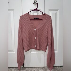 Pink Cropped Button Front Sweater